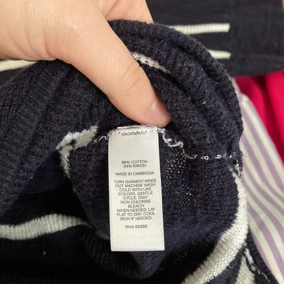 Express Sweater Womens Sz S Navy Blue White Striped Cotton Knit Tunic Pullover - Picture 6 of 9